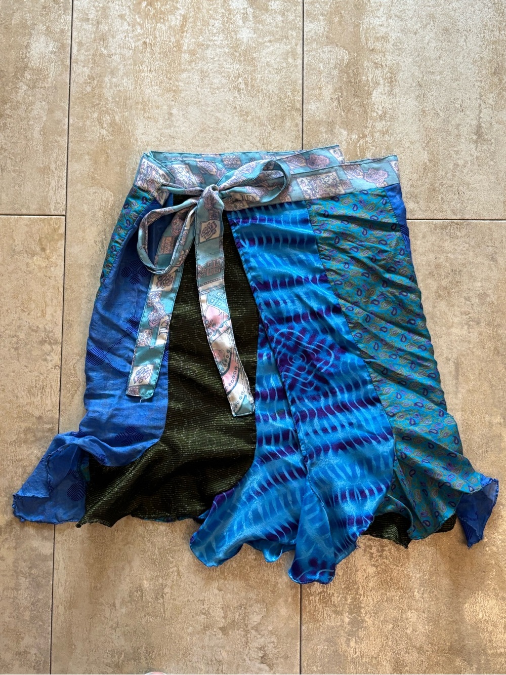 Women’s Silk Blue Multi-Panel Wrap Skirt
